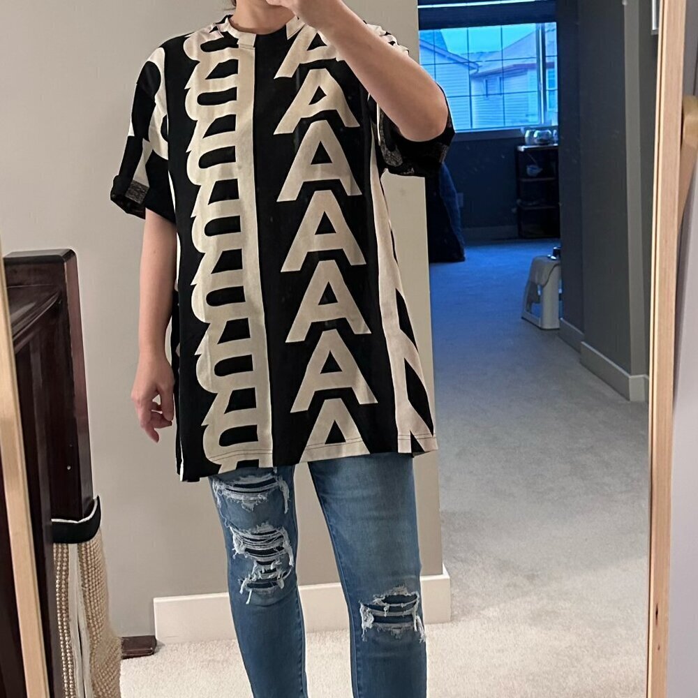 NEW! Marc Jacobs The Monogram Big Tee -Unisex -BLACK/IVORY - Picture 2 of 10